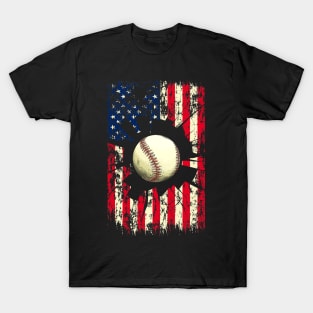 Patriotic Baseball 4th Of July Men USA American Flag Boys Mens T-Shirt